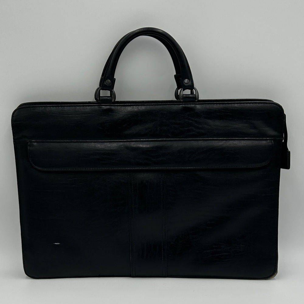 Men's Black Leather Briefcase Softshell Multi Compartment Zipper Professional